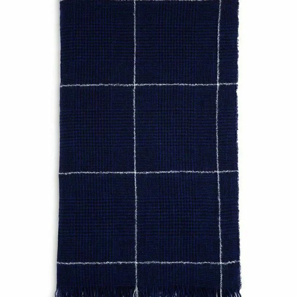 Paolo Mariani Royal Blue White Plaid Wool Cashmere Blend Scarf NWT
